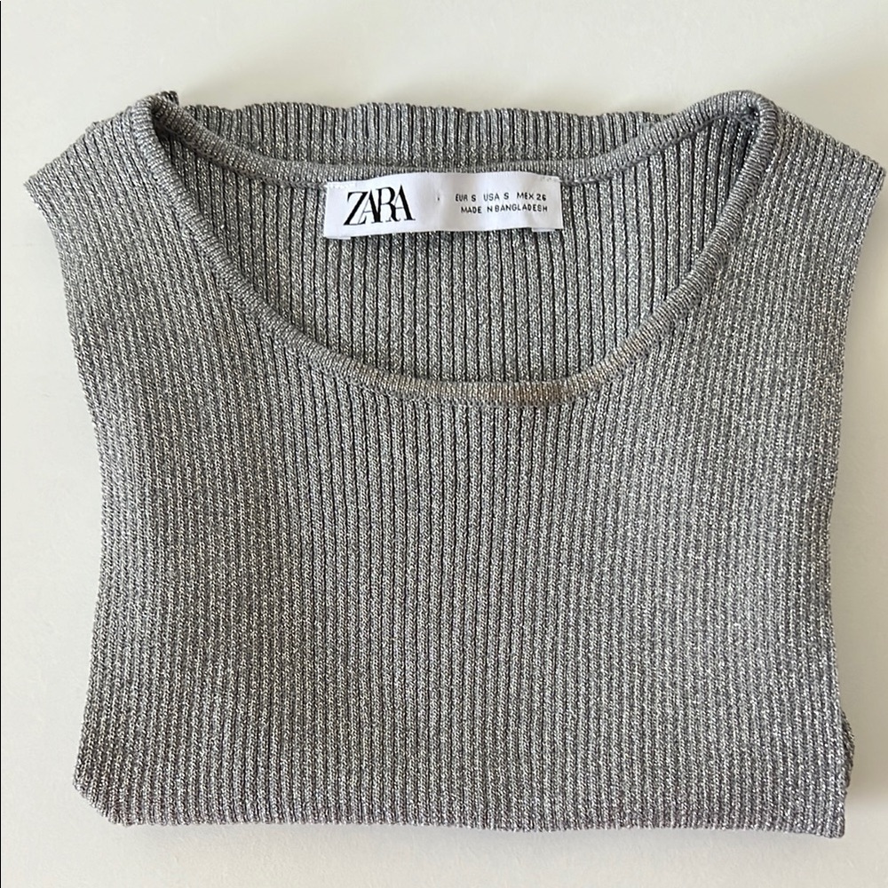 ZARA Ribbed Sleeveless Tank Top Gray Minimalist Basic Size Small - Picture 3 of 6